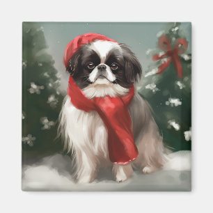 Íman Cachorro Japonês Chin na Neve Natal