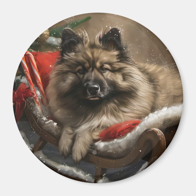 Íman Cachorro Keeshond Natal Festivo (Frente)