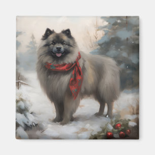Íman Cachorro Keeshond no Natal da Neve