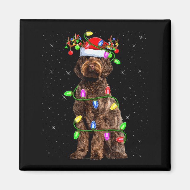 Íman Cachorro Labradoodle Iluminação de Natal Papai Noe (Frente)