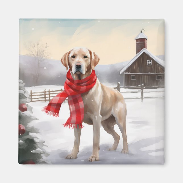 Íman Cachorro Labrador na Neve Natal (Frente)
