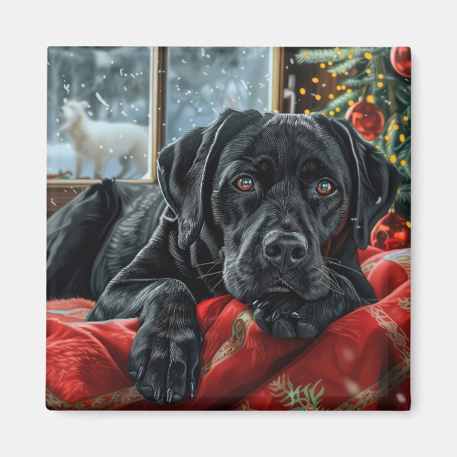 Íman Cachorro Labrador Preto Natal Festivo (Frente)