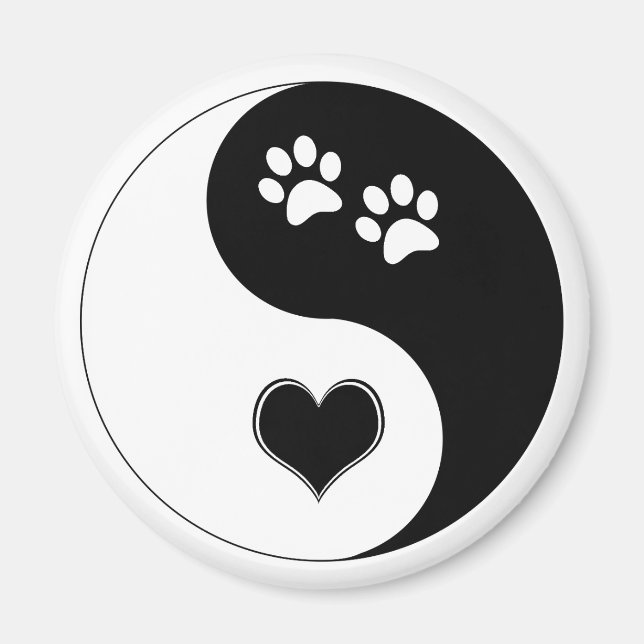 Íman Cachorro Lover Yin Yang Heart and Paw Prints (Frente)