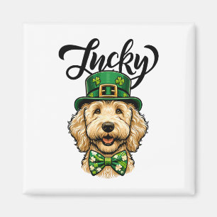 Íman Cachorro Lucky Goldendoodle Dia de São Patrício Cr