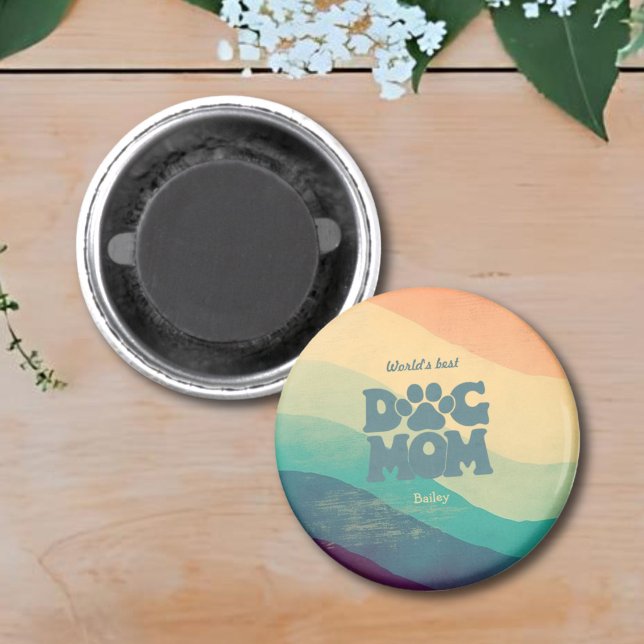 Íman Cachorro Mãe Retro Groovy Personalizado (Criador carregado)