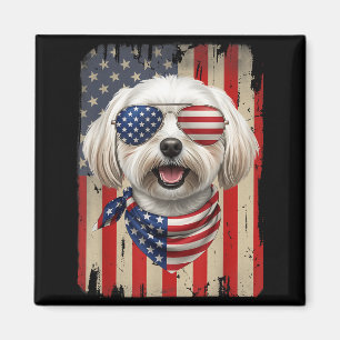 Íman Cachorro maltês de 4 de julho Bandeira americana E