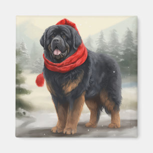 Íman Cachorro Mastim Tibetano na Neve Natal