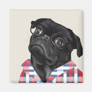 Íman Cachorro Negro Cachorro Com Óculos E Cheque Camisa