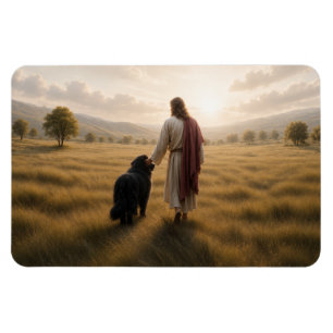 Íman Cachorro Newfoundland andando com Jesus (Cartão me