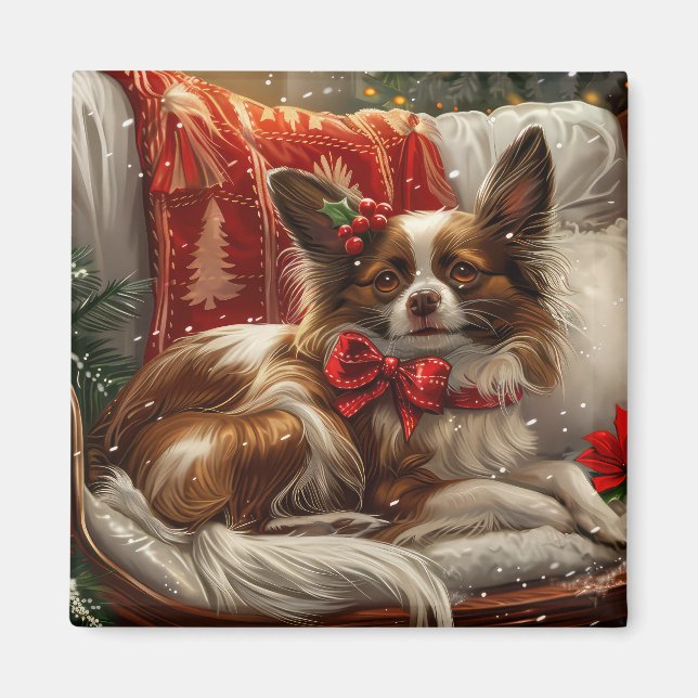 Íman Cachorro Papillon Natal Festivo (Frente)