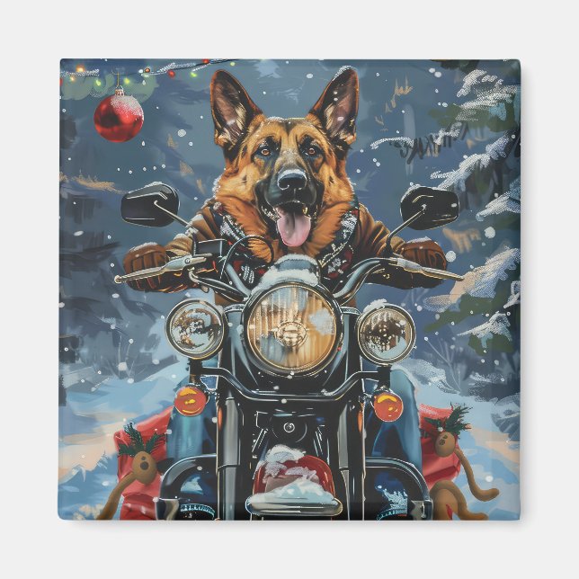 Íman Cachorro Pastor Alemão Pilotando Moto Natal (Frente)