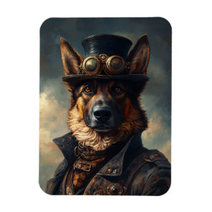 Íman Cachorro Pastor Alemão Steampunk em Chapéu Alto Fl