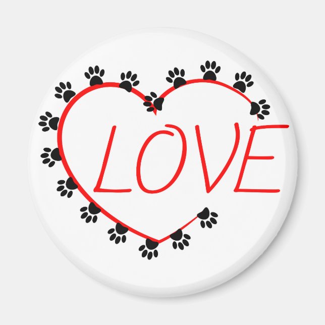 Íman Cachorro Pata Coração Vermelho Amor (Frente)
