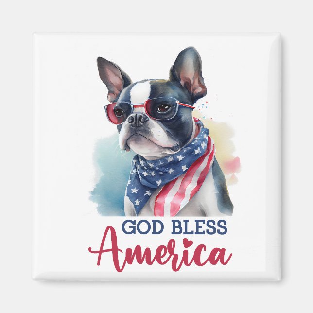 Íman Cachorro Patriótico - Boston Terrier (Frente)