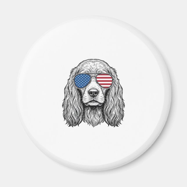 Íman Cachorro Patriótico com Óculos de Sol de Bandeira  (Frente)