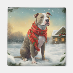 Íman Cachorro Pitbulento no Natal da Neve
