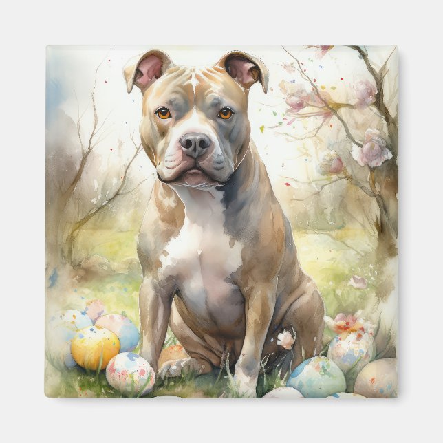 Íman Cachorro Pitbull com Ovos da Páscoa (Frente)