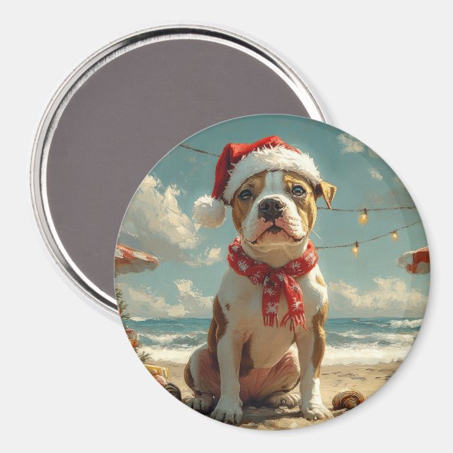 Íman Cachorro Pitbull Natal Vintage Praia (Front/Back)