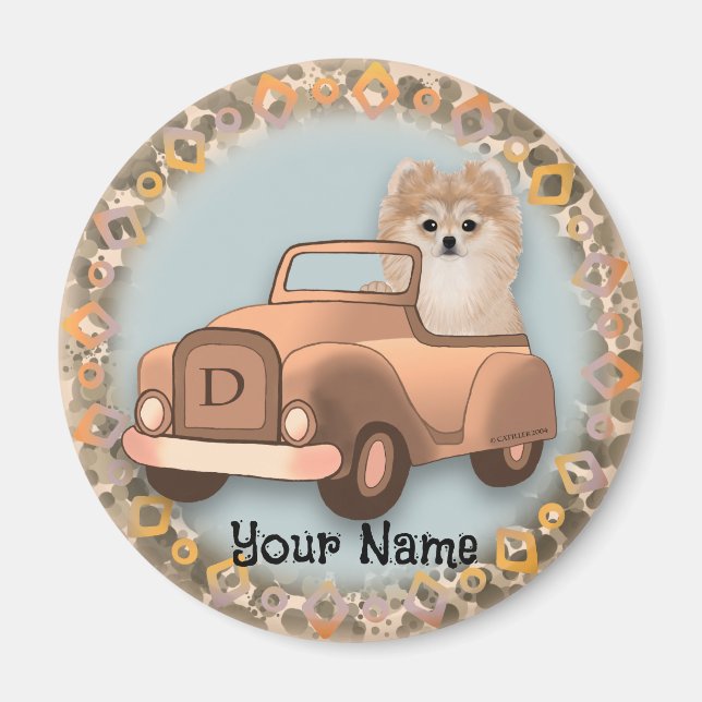 Íman Cachorro Pomerânia Dirigindo Carro (Frente)