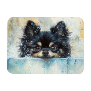 Íman Cachorro Pomeraniano Bonito na Banheira Flexível