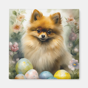 Íman Cachorro Pomerano com Feriado de Ovos de Páscoa