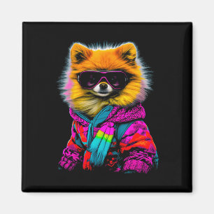 Íman Cachorro Pomerano de inverno Esqui de esportes