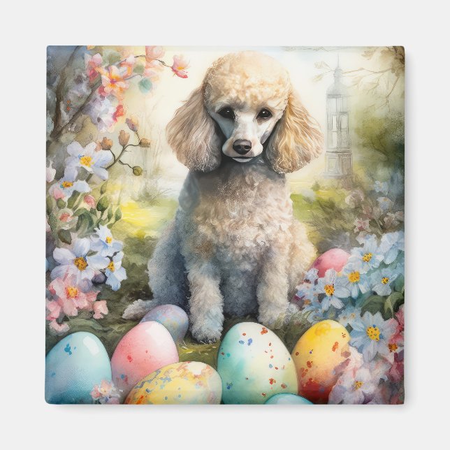 Íman Cachorro Poodle com Feriado de Ovos de Páscoa (Frente)