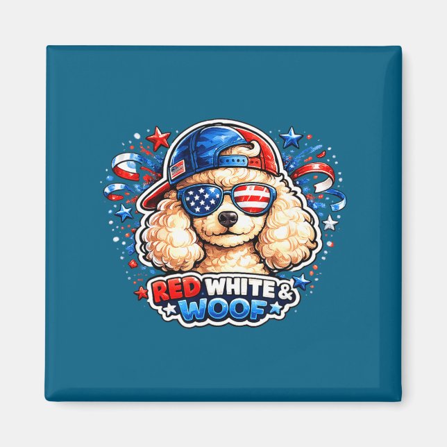 Íman Cachorro poodle engraçado vermelho branco e latido (Frente)