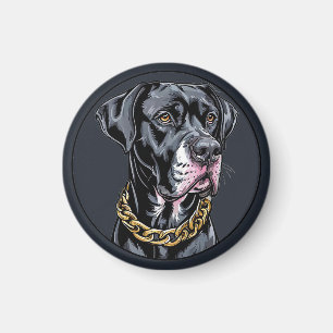 Íman Cachorro Preto de Luxo com Corrente de Ouro