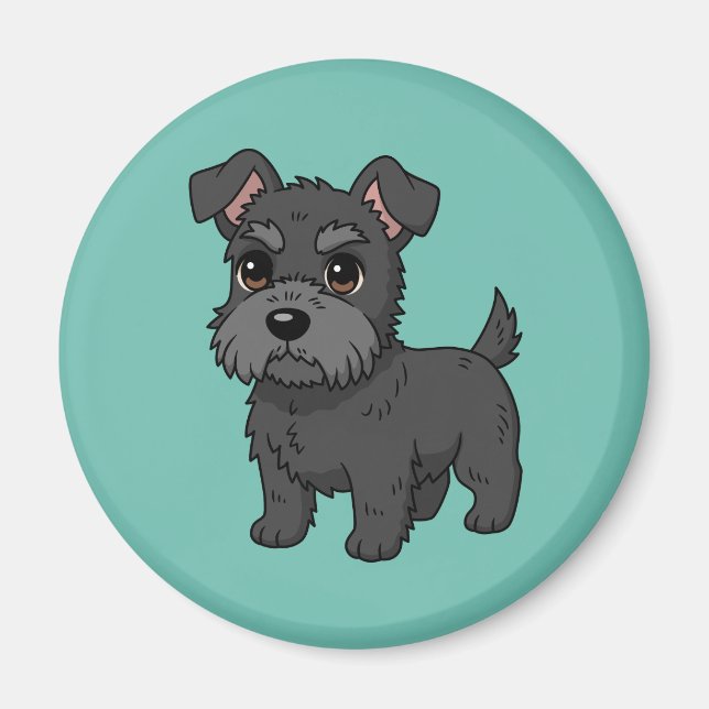 Íman Cachorro Preto Fofo do Terrier Escocês Verde (Frente)