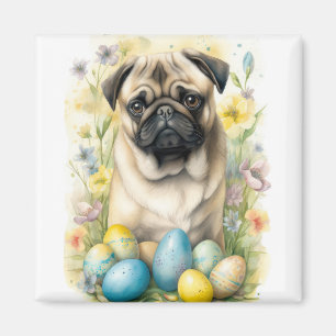 Íman Cachorro Pug com Ovos de Páscoa Feriado 