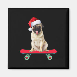 Íman Cachorro Pug Engraçado Andando de Skate Papai Noel