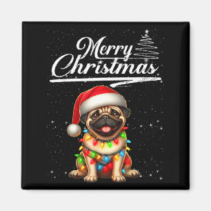Íman Cachorro Pug Engraçado Luzes de Natal Chapéu do Pa