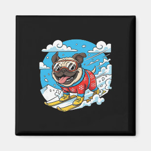 Íman Cachorro Pug Esquiando Nas Montanhas Nevadas Vibra