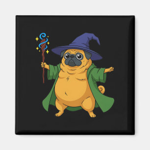Íman Cachorro Pug Feiticeiro Fofo Segurando um Cajado M