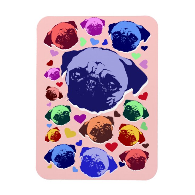 Íman Cachorro Pug Filhote PopArt Estilo Retro (Vertical)
