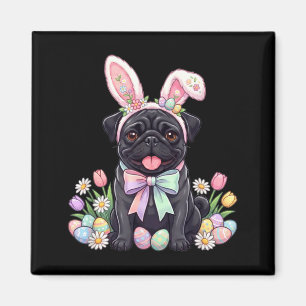 Íman Cachorro pug preto coelho de páscoa ovos floral pr