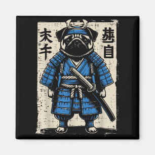 Íman Cachorro Pug Samurai Engraçado Guerreiro Japonês A