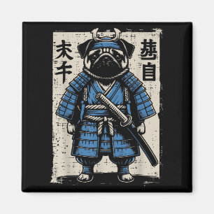 Íman Cachorro Pug Samurai Engraçados Homens De Arte Jap