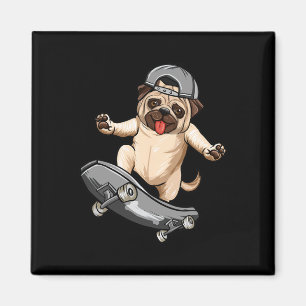 Íman Cachorro Pug Skatista Skate Skateboard Menino Cinz