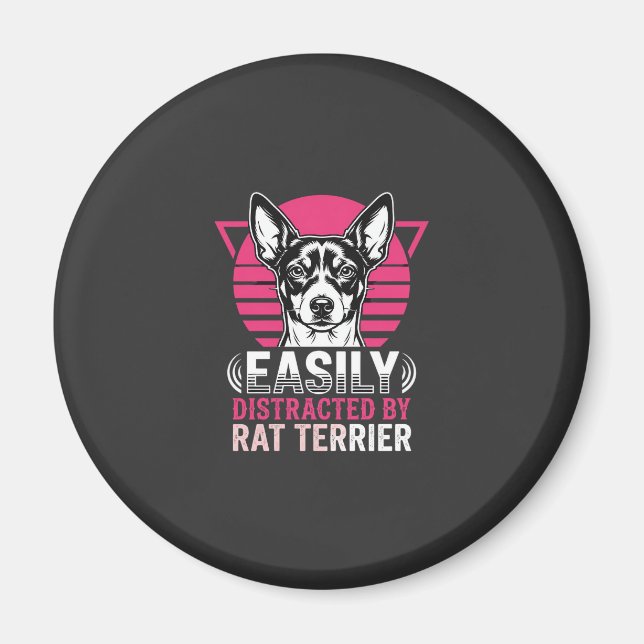 Íman Cachorro Rat Terrier Fácilmente Distraído Retro (Frente)