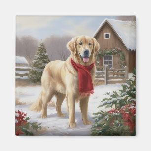 Íman Cachorro Retriever Dourado na Neve Natal