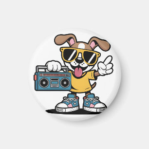 Íman Cachorro Retro Hip Hop: Cachorrinho Cartoon Legal 