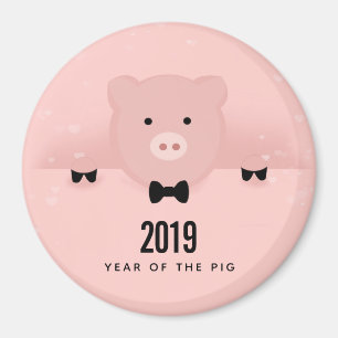 Íman Cachorro Rosa Branco - Chinês, Ano Novo