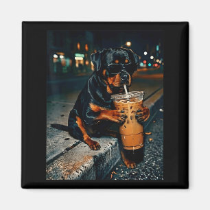 Íman Cachorro rottweiler bebendo café gelado animal eng