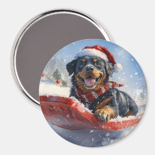 Íman Cachorro Rottweiler em Trenó Deixe Nevar Natal