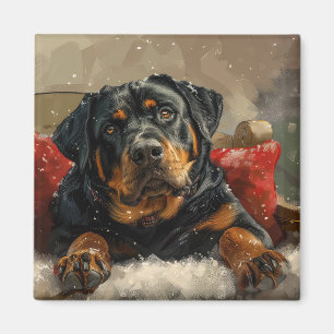 Íman Cachorro Rottweiler Festivo de Natal