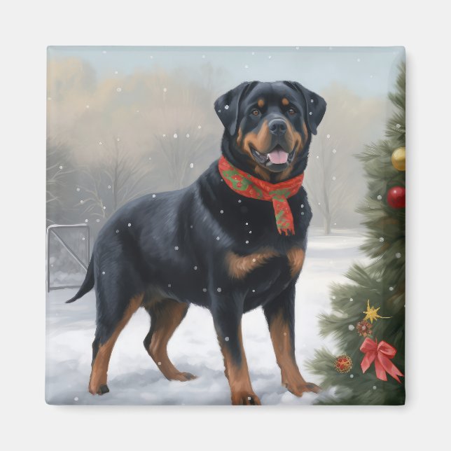 Íman Cachorro Rottweiler na Neve Natal (Frente)