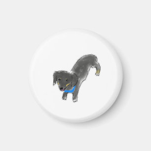 Íman Cachorro Salsicha Preto e Castanho Fofo Desenhado 