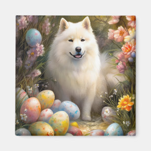 Íman Cachorro Samoyed com Feriado de Ovos de Páscoa